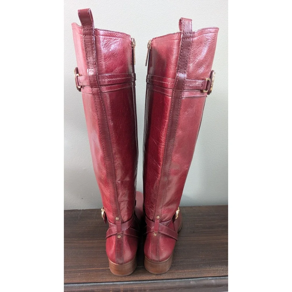 Tory Burch Calista Riding Boots Bordeaux Leather Knee High Womens 9M